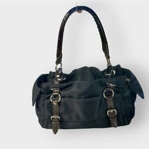 Donald J Pliner Large Black Shoulder Satchel Handbag Purse Double Handles